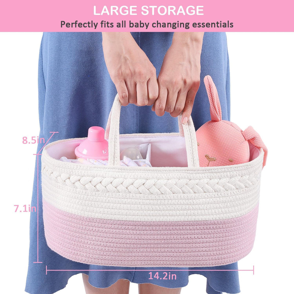 Baby Diaper Caddy Organizer, Boho Jute Rope Nursery Storage Bin Changing Table Car Organizer for Storage Baby Diaper Wipes, Empty Basket for Baby Shower