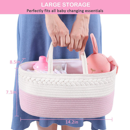 Baby Diaper Caddy Organizer, Boho Jute Rope Nursery Storage Bin Changing Table Car Organizer for Storage Baby Diaper Wipes, Empty Basket for Baby Shower