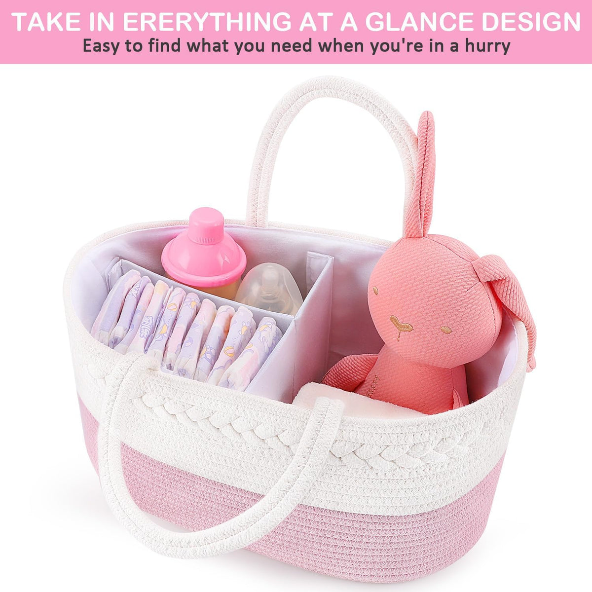 Baby Diaper Caddy Organizer, Boho Jute Rope Nursery Storage Bin Changing Table Car Organizer for Storage Baby Diaper Wipes, Empty Basket for Baby Shower