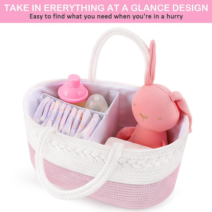 Baby Diaper Caddy Organizer, Boho Jute Rope Nursery Storage Bin Changing Table Car Organizer for Storage Baby Diaper Wipes, Empty Basket for Baby Shower