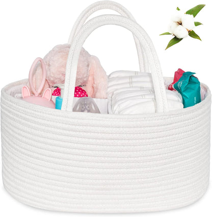 Baby Diaper Caddy Organizer, Boho Jute Rope Nursery Storage Bin Changing Table Car Organizer for Storage Baby Diaper Wipes, Empty Basket for Baby Shower