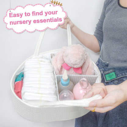 Baby Diaper Caddy Organizer, Boho Jute Rope Nursery Storage Bin Changing Table Car Organizer for Storage Baby Diaper Wipes, Empty Basket for Baby Shower