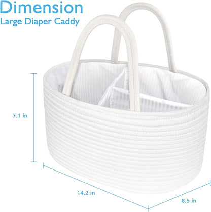 Baby Diaper Caddy Organizer, Boho Jute Rope Nursery Storage Bin Changing Table Car Organizer for Storage Baby Diaper Wipes, Empty Basket for Baby Shower