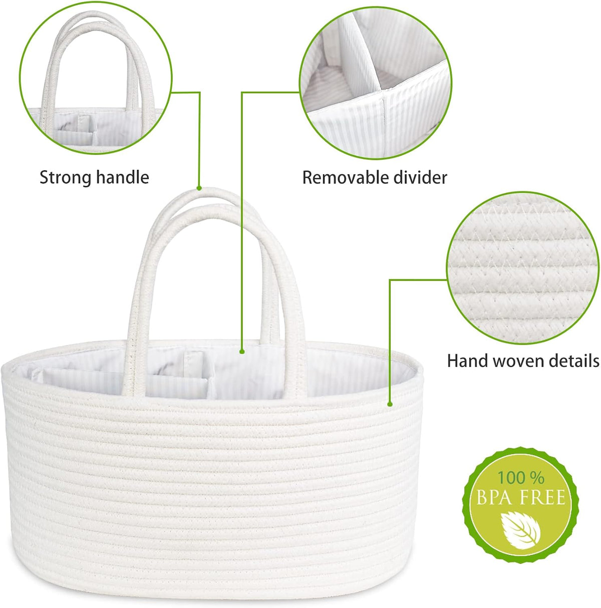 Baby Diaper Caddy Organizer, Boho Jute Rope Nursery Storage Bin Changing Table Car Organizer for Storage Baby Diaper Wipes, Empty Basket for Baby Shower