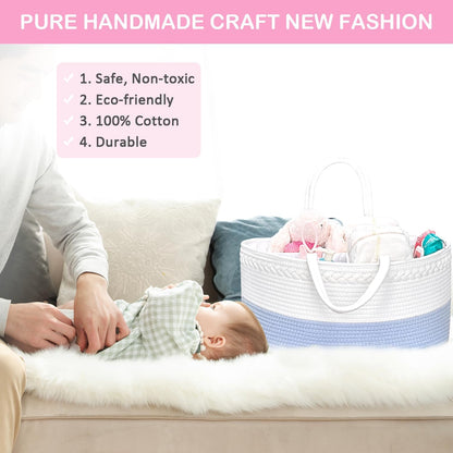 Baby Diaper Caddy Organizer, Boho Jute Rope Nursery Storage Bin Changing Table Car Organizer for Storage Baby Diaper Wipes, Empty Basket for Baby Shower
