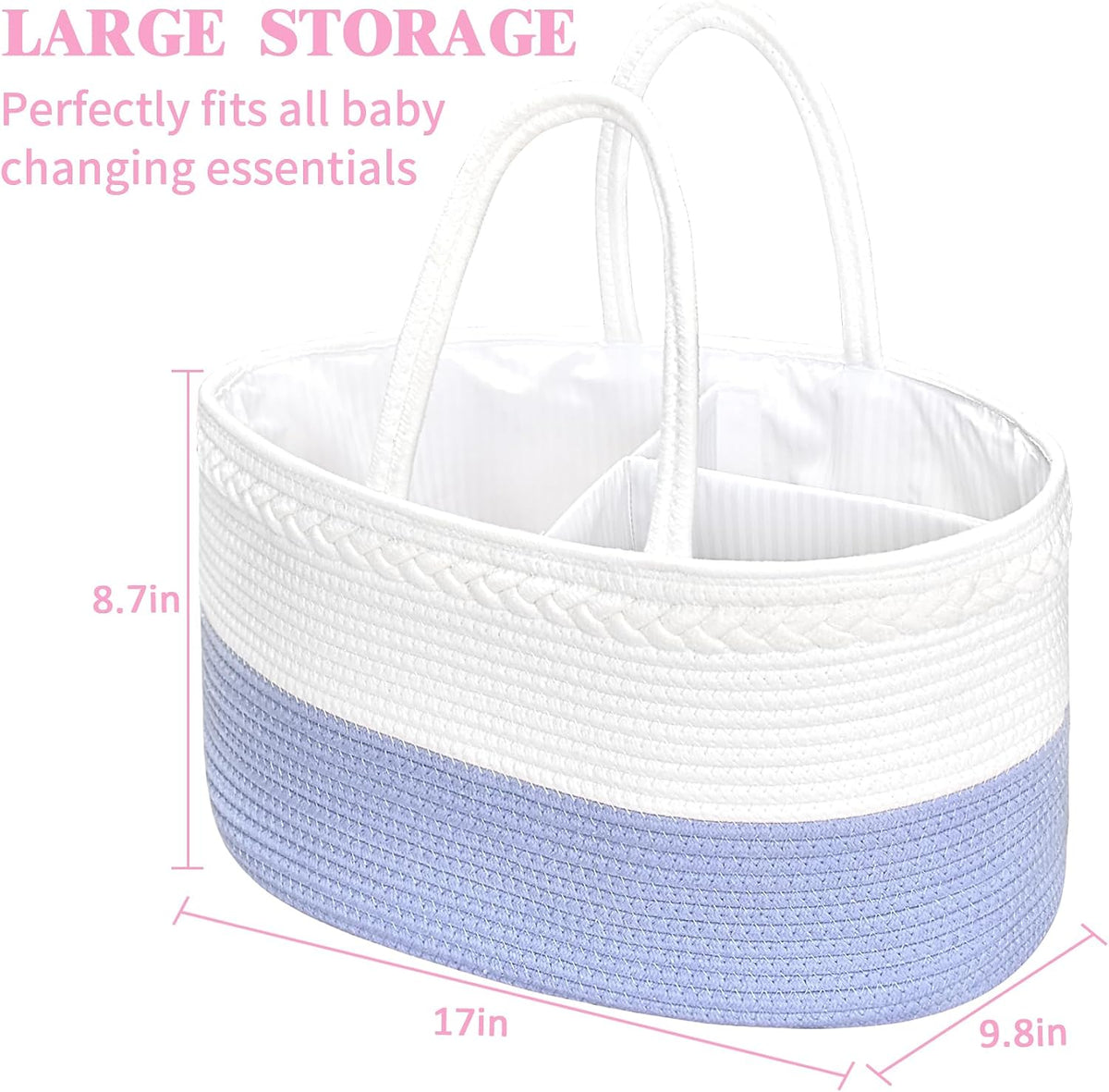 Baby Diaper Caddy Organizer, Boho Jute Rope Nursery Storage Bin Changing Table Car Organizer for Storage Baby Diaper Wipes, Empty Basket for Baby Shower