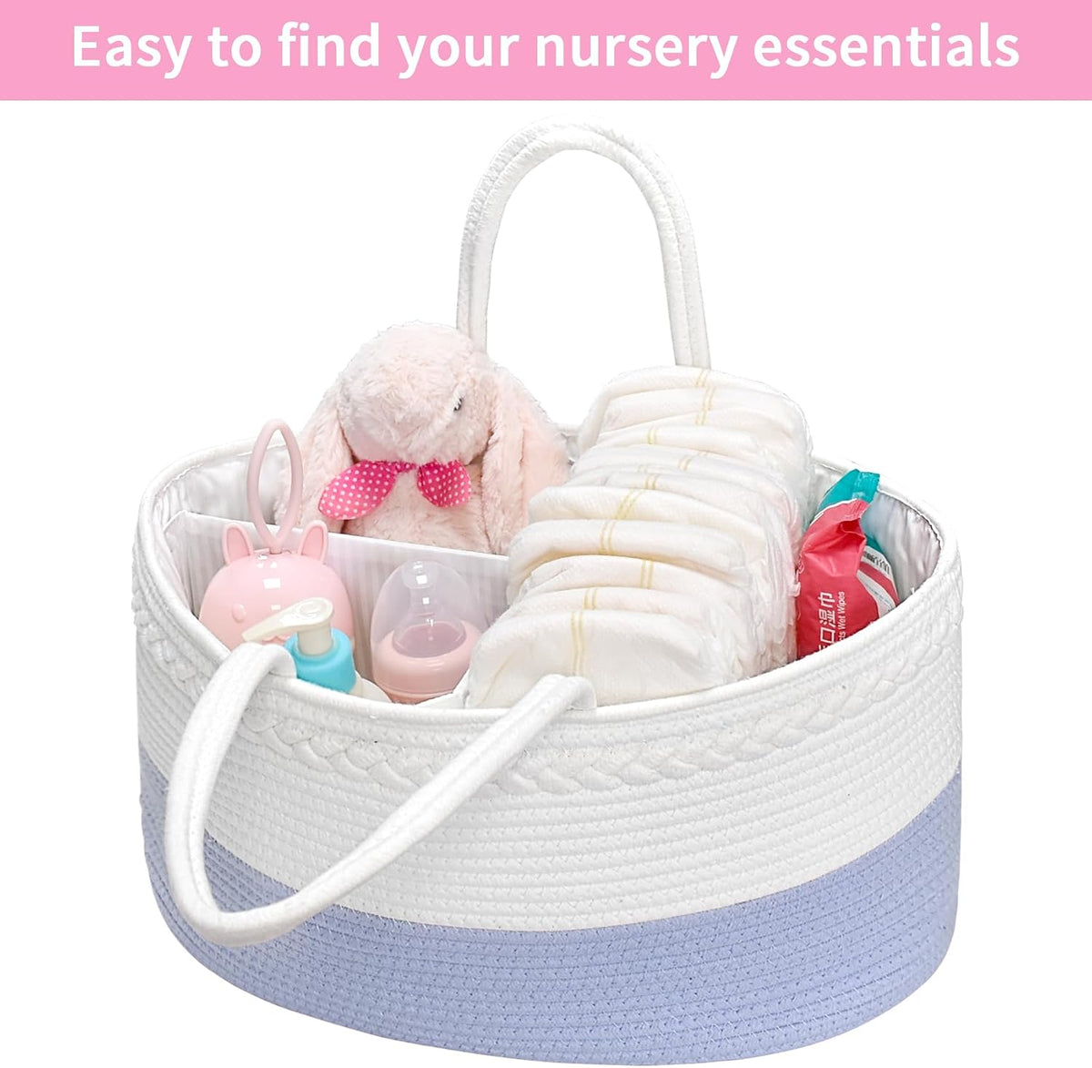 Baby Diaper Caddy Organizer, Boho Jute Rope Nursery Storage Bin Changing Table Car Organizer for Storage Baby Diaper Wipes, Empty Basket for Baby Shower