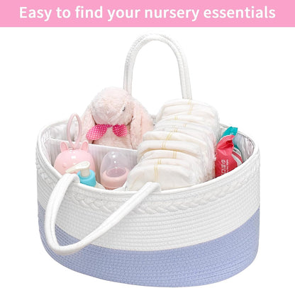 Baby Diaper Caddy Organizer, Boho Jute Rope Nursery Storage Bin Changing Table Car Organizer for Storage Baby Diaper Wipes, Empty Basket for Baby Shower