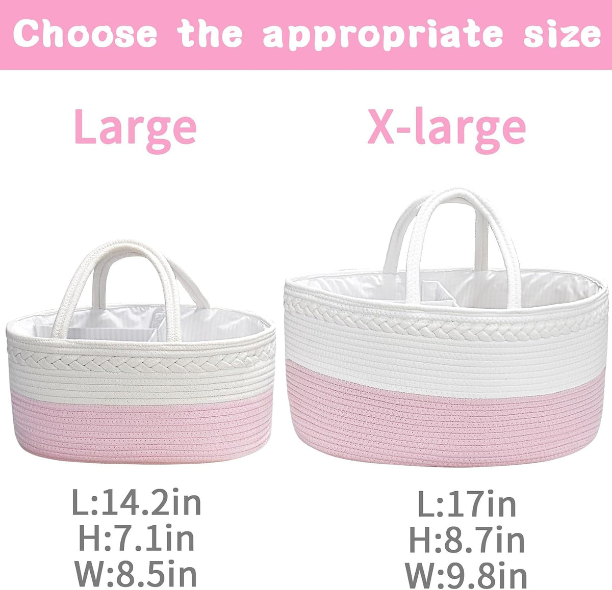 Baby Diaper Caddy Organizer, Boho Jute Rope Nursery Storage Bin Changing Table Car Organizer for Storage Baby Diaper Wipes, Empty Basket for Baby Shower