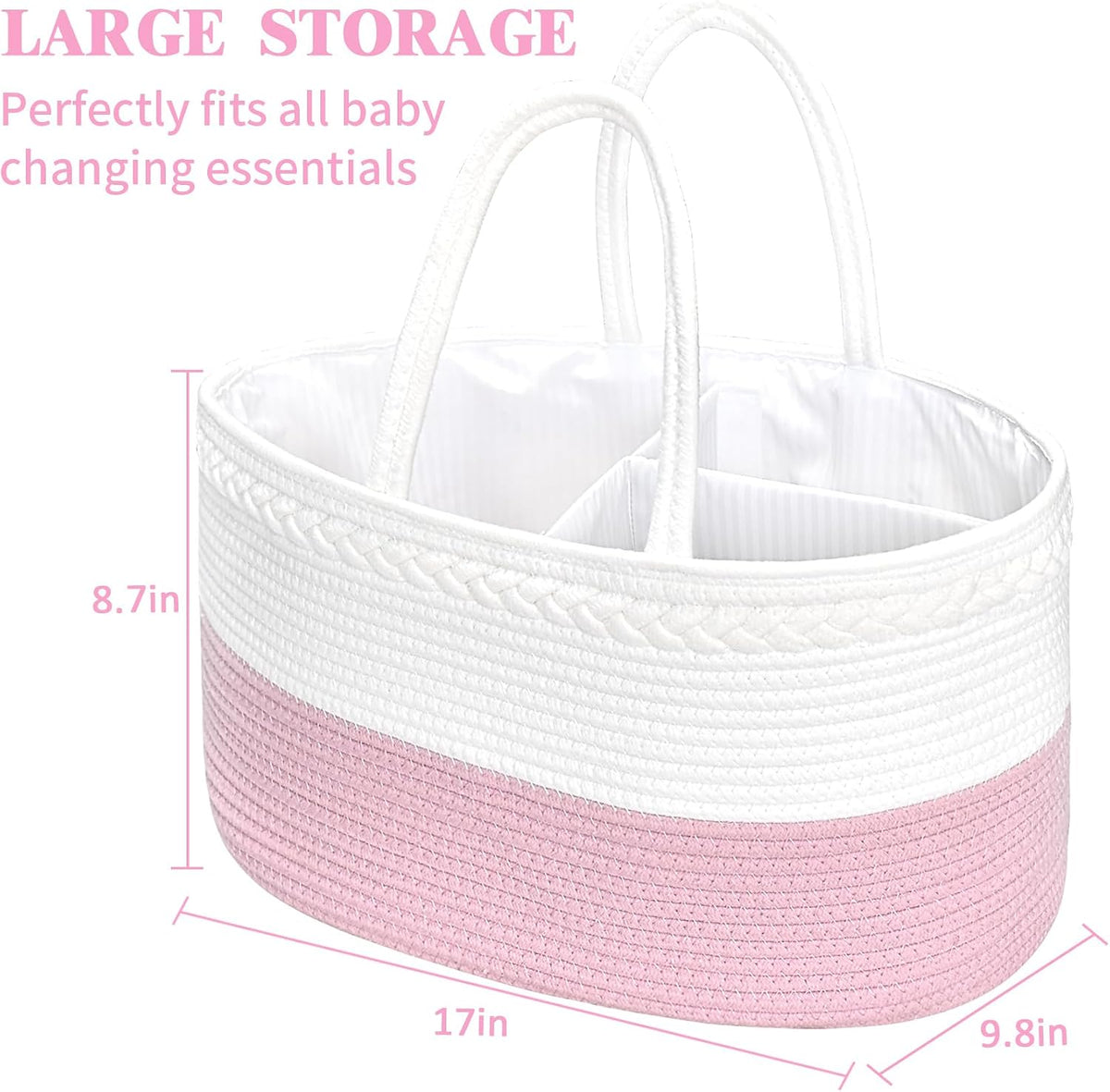 Baby Diaper Caddy Organizer, Boho Jute Rope Nursery Storage Bin Changing Table Car Organizer for Storage Baby Diaper Wipes, Empty Basket for Baby Shower