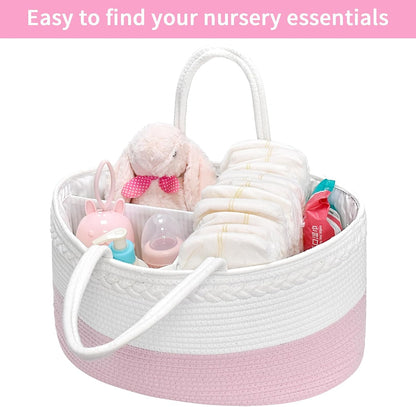 Baby Diaper Caddy Organizer, Boho Jute Rope Nursery Storage Bin Changing Table Car Organizer for Storage Baby Diaper Wipes, Empty Basket for Baby Shower