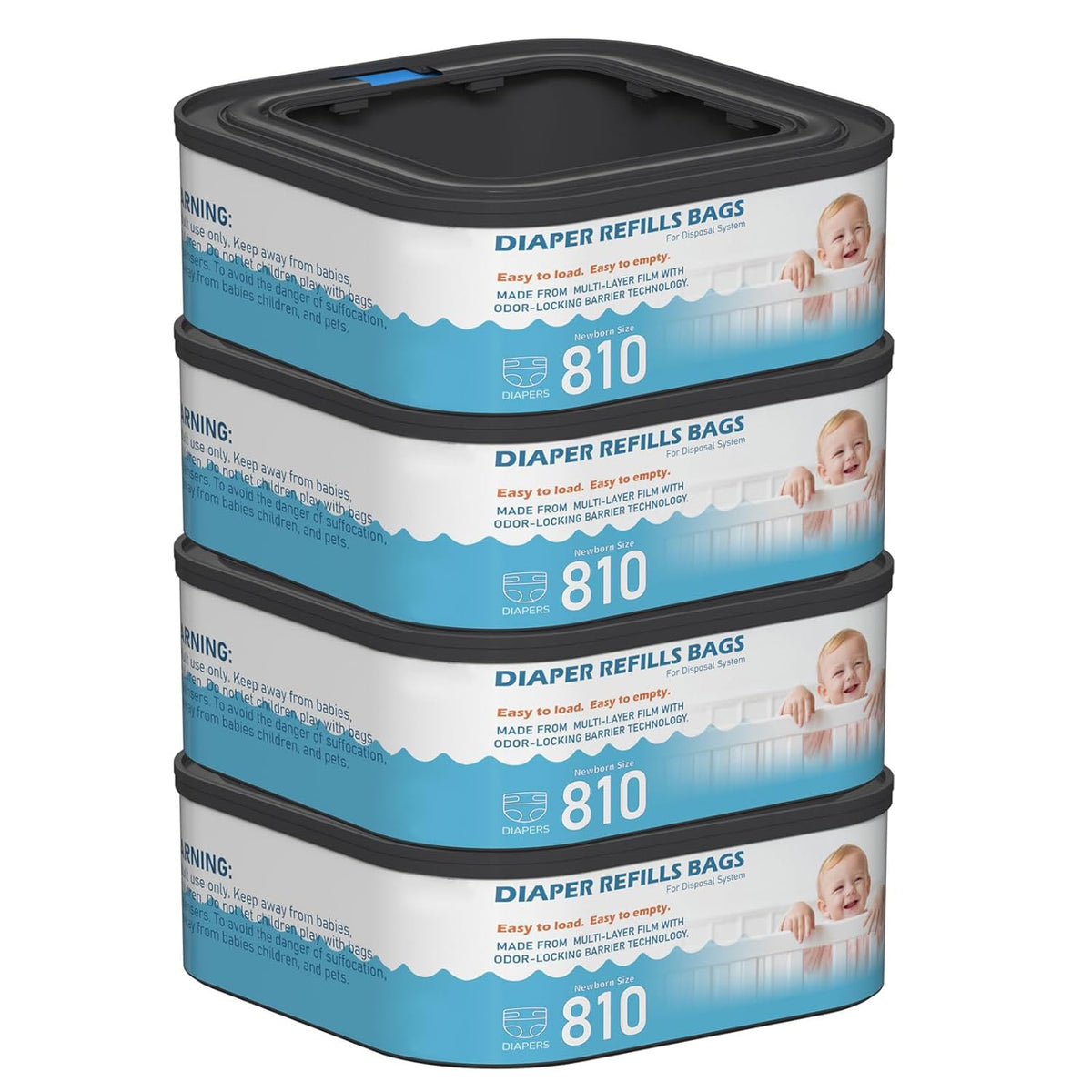 Jumbo Square Refills Disposal Bags Refill Compatible with Diaper Genie Classic, Compact, Premier and Select Pails, Hold Up to 810 Newborn-Sized Diapers Per Refill