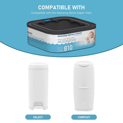 Jumbo Square Refills Disposal Bags Refill Compatible with Diaper Genie Classic, Compact, Premier and Select Pails, Hold Up to 810 Newborn-Sized Diapers Per Refill