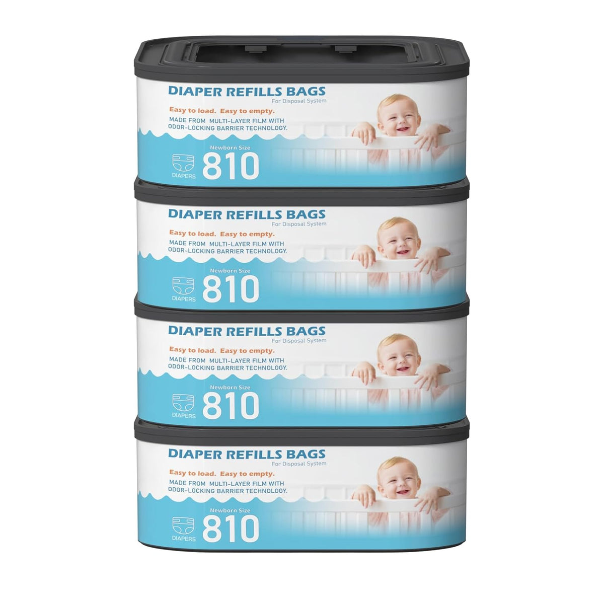 Jumbo Square Refills Disposal Bags Refill Compatible with Diaper Genie Classic, Compact, Premier and Select Pails, Hold Up to 810 Newborn-Sized Diapers Per Refill