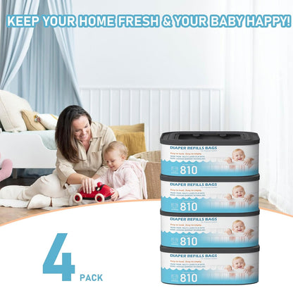 Jumbo Square Refills Disposal Bags Refill Compatible with Diaper Genie Classic, Compact, Premier and Select Pails, Hold Up to 810 Newborn-Sized Diapers Per Refill