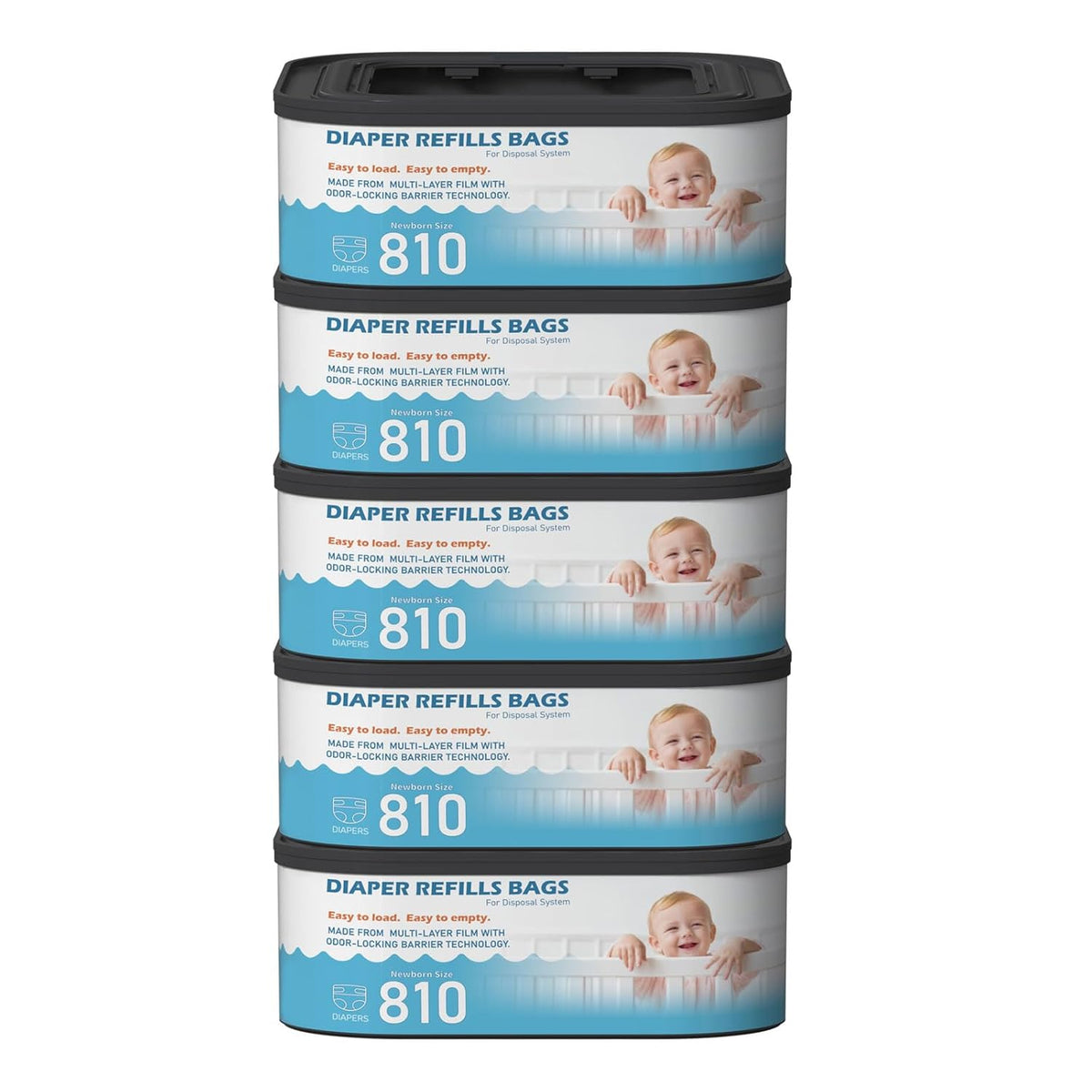 Jumbo Square Refills Disposal Bags Refill Compatible with Diaper Genie Classic, Compact, Premier and Select Pails, Hold Up to 810 Newborn-Sized Diapers Per Refill