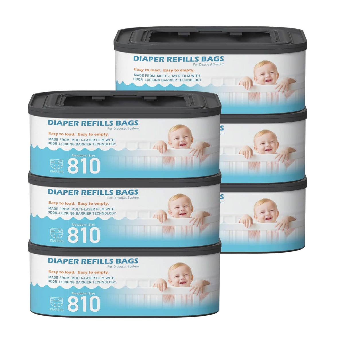 Jumbo Square Refills Disposal Bags Refill Compatible with Diaper Genie Classic, Compact, Premier and Select Pails, Hold Up to 810 Newborn-Sized Diapers Per Refill