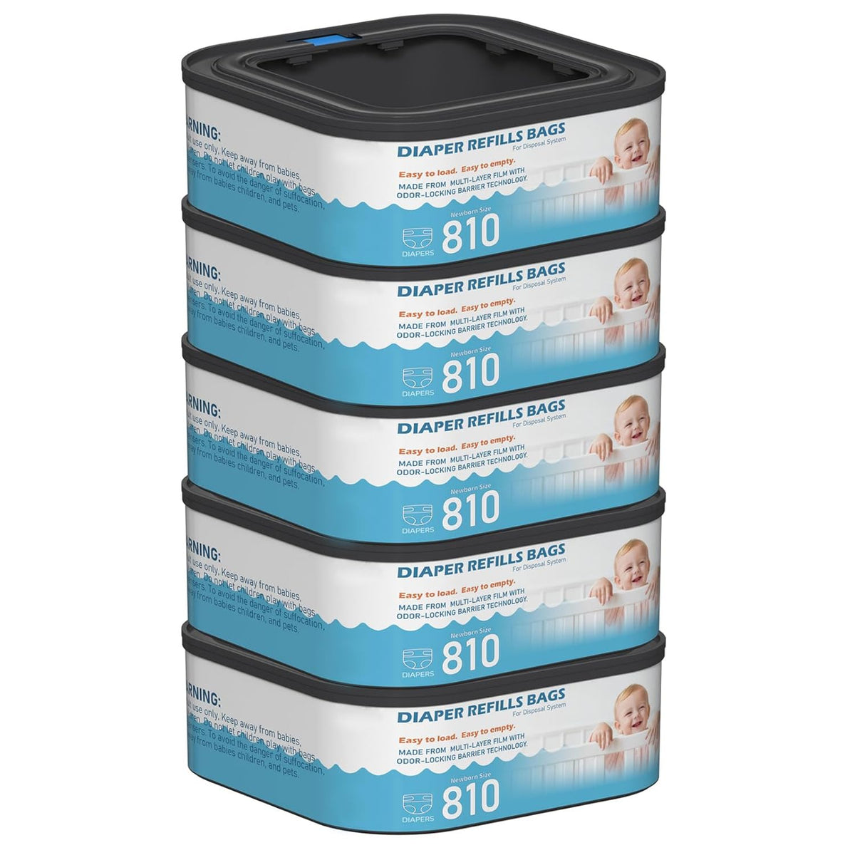 Jumbo Square Refills Disposal Bags Refill Compatible with Diaper Genie Classic, Compact, Premier and Select Pails, Hold Up to 810 Newborn-Sized Diapers Per Refill