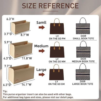 Purse Organizer Insert for LV On The Go GM Dior Large Book Tote,Gray
