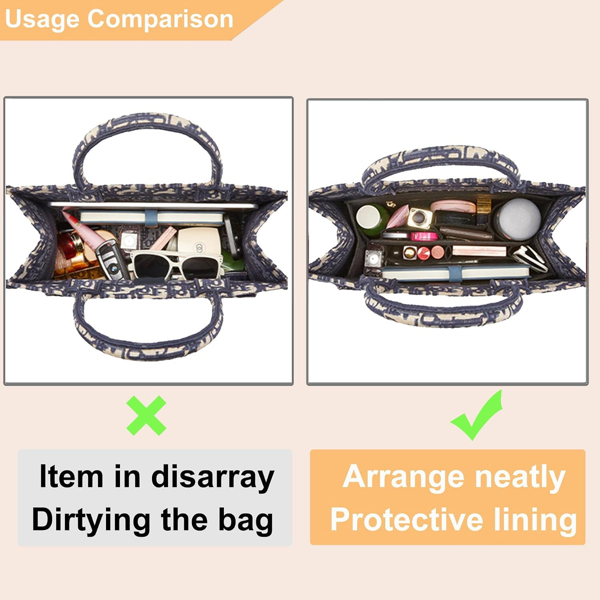 Purse Organizer Insert for LV On The Go GM Dior Large Book Tote,Gray