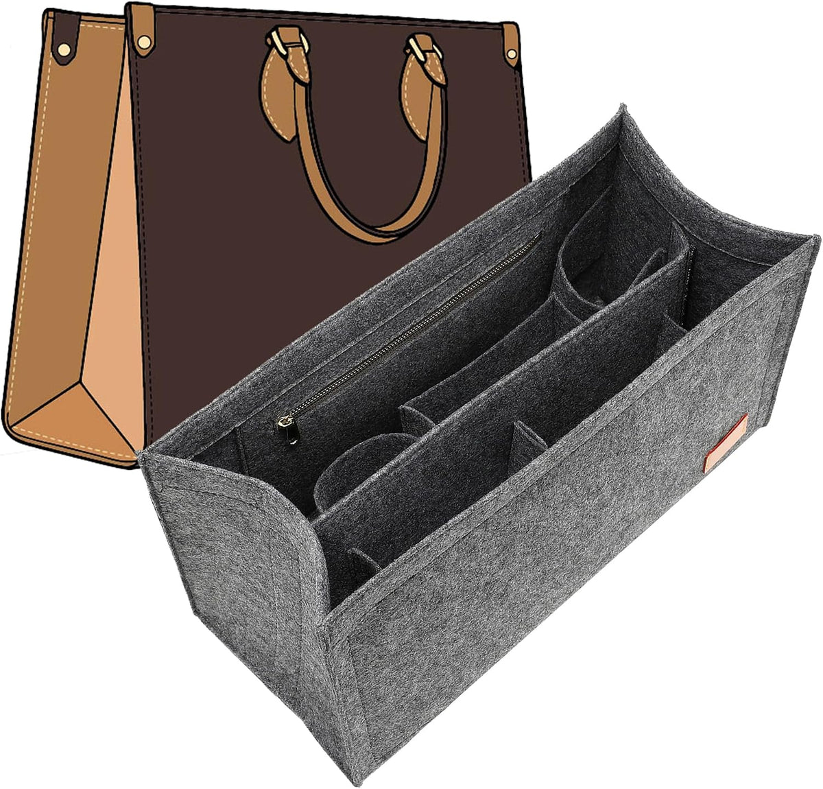 Purse Organizer Insert for LV On The Go GM Dior Large Book Tote,Gray