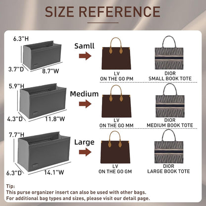 Purse Organizer Insert for LV On The Go GM Dior Large Book Tote,Gray