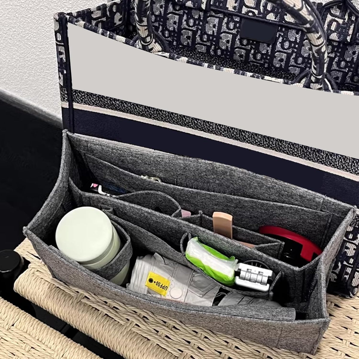 Purse Organizer Insert for LV On The Go GM Dior Large Book Tote,Gray