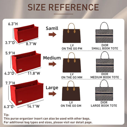 Purse Organizer Insert for LV On The Go GM Dior Large Book Tote,Gray