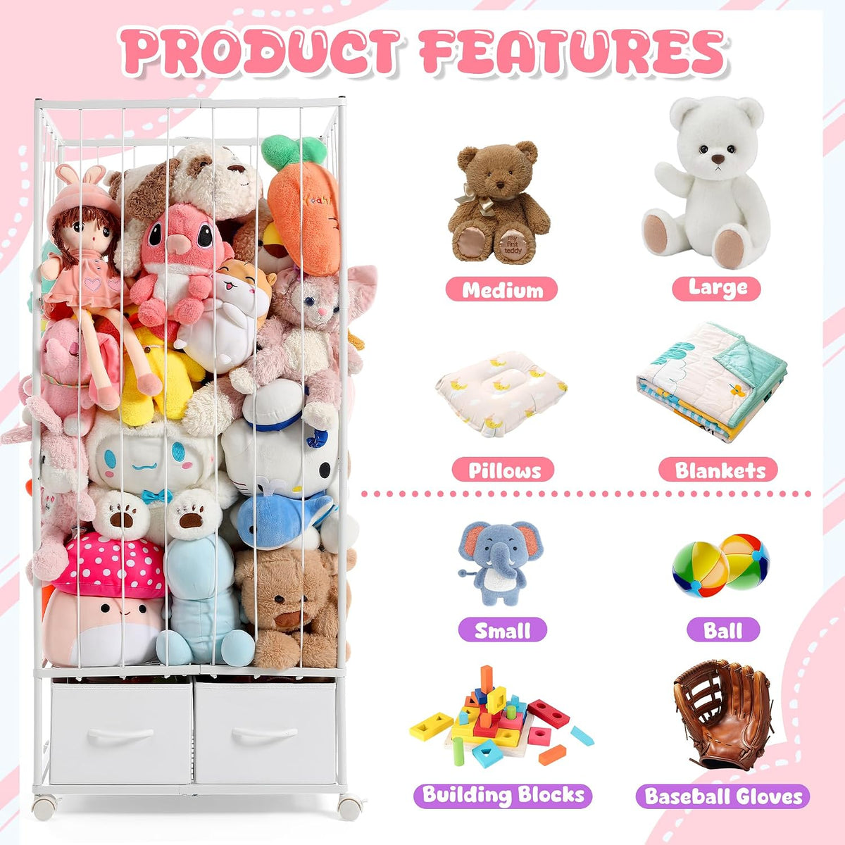 Large Stuffed Animal Storage, Metal Stuffed Animal Zoo Easy Side Access