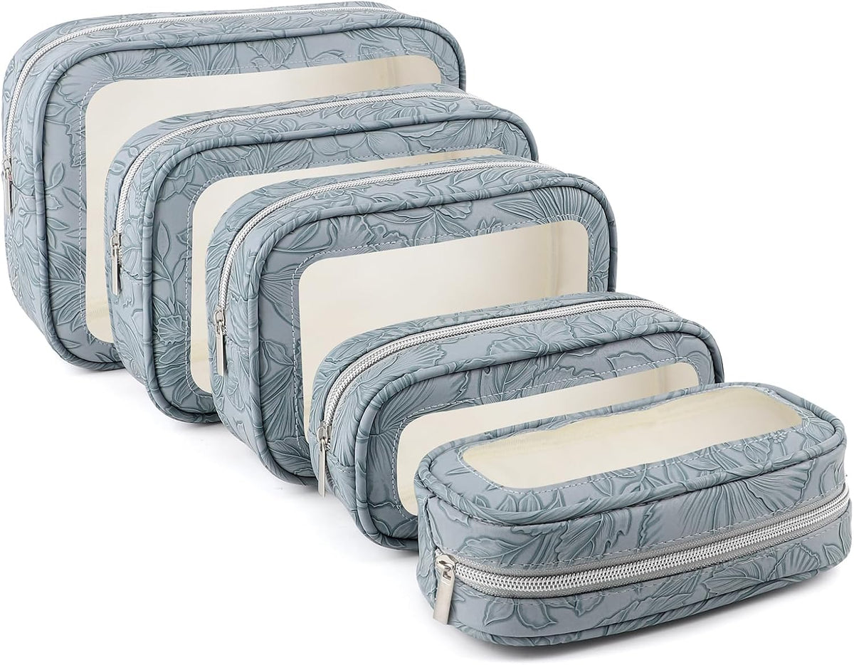 5PCS Diaper Bag Organizer Pouches Set, TSA Approved Travel Toiletry Bag For Women, Waterproof Clear Makeup Bag Set, Floral Small Makeup Bag Suitable For Women