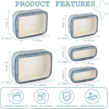 5PCS Diaper Bag Organizer Pouches Set, TSA Approved Travel Toiletry Bag For Women, Waterproof Clear Makeup Bag Set, Floral Small Makeup Bag Suitable For Women