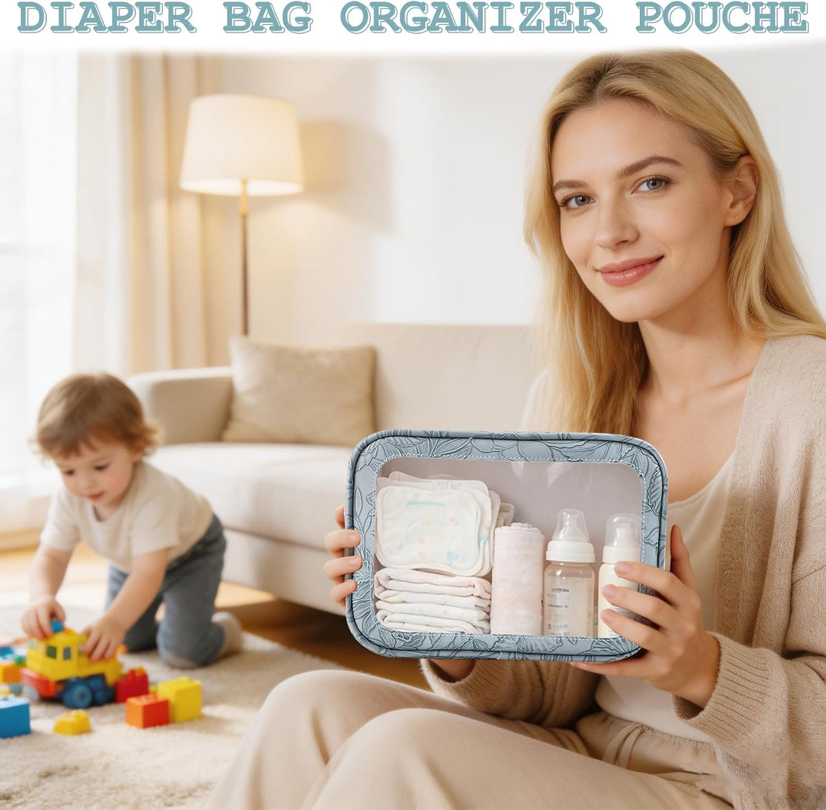 5PCS Diaper Bag Organizer Pouches Set, TSA Approved Travel Toiletry Bag For Women, Waterproof Clear Makeup Bag Set, Floral Small Makeup Bag Suitable For Women