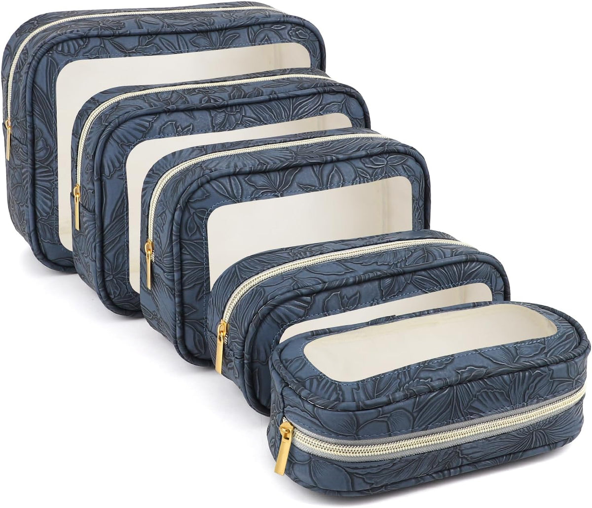5PCS Diaper Bag Organizer Pouches Set, TSA Approved Travel Toiletry Bag For Women, Waterproof Clear Makeup Bag Set, Floral Small Makeup Bag Suitable For Women
