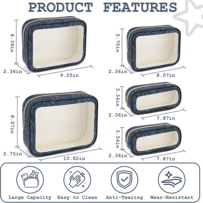 5PCS Diaper Bag Organizer Pouches Set, TSA Approved Travel Toiletry Bag For Women, Waterproof Clear Makeup Bag Set, Floral Small Makeup Bag Suitable For Women