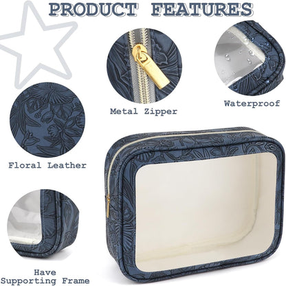 5PCS Diaper Bag Organizer Pouches Set, TSA Approved Travel Toiletry Bag For Women, Waterproof Clear Makeup Bag Set, Floral Small Makeup Bag Suitable For Women