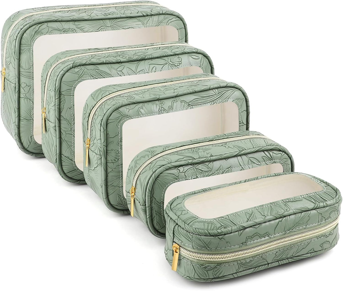 5PCS Diaper Bag Organizer Pouches Set, TSA Approved Travel Toiletry Bag For Women, Waterproof Clear Makeup Bag Set, Floral Small Makeup Bag Suitable For Women