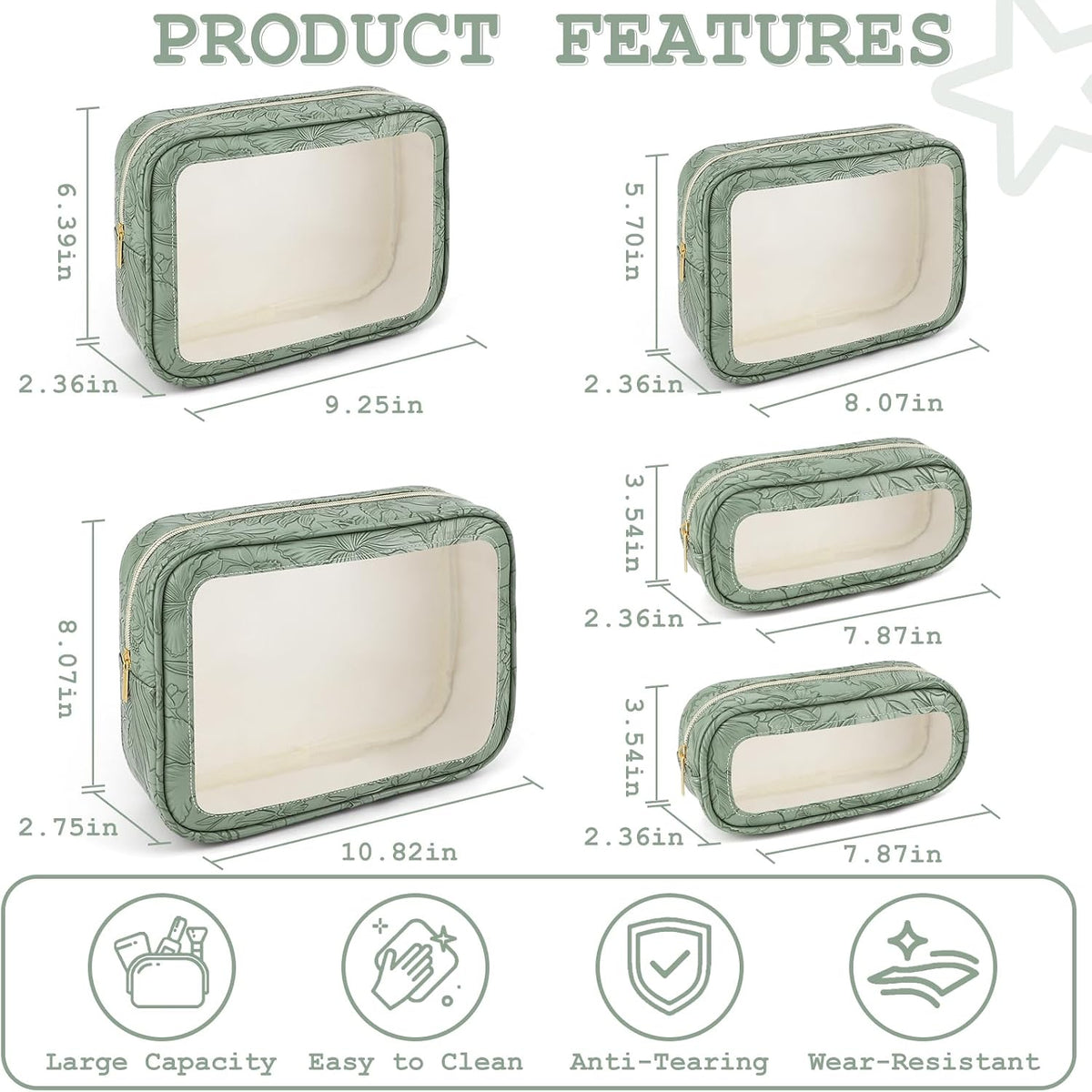 5PCS Diaper Bag Organizer Pouches Set, TSA Approved Travel Toiletry Bag For Women, Waterproof Clear Makeup Bag Set, Floral Small Makeup Bag Suitable For Women