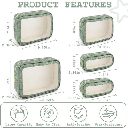 5PCS Diaper Bag Organizer Pouches Set, TSA Approved Travel Toiletry Bag For Women, Waterproof Clear Makeup Bag Set, Floral Small Makeup Bag Suitable For Women