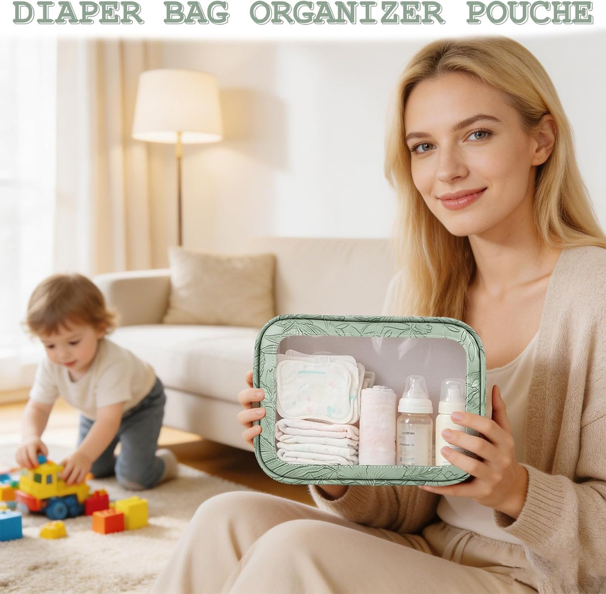 5PCS Diaper Bag Organizer Pouches Set, TSA Approved Travel Toiletry Bag For Women, Waterproof Clear Makeup Bag Set, Floral Small Makeup Bag Suitable For Women
