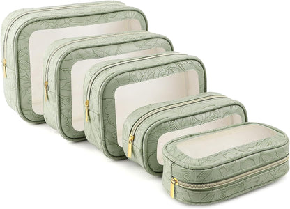 5PCS Diaper Bag Organizer Pouches Set, TSA Approved Travel Toiletry Bag For Women, Waterproof Clear Makeup Bag Set, Floral Small Makeup Bag Suitable For Women
