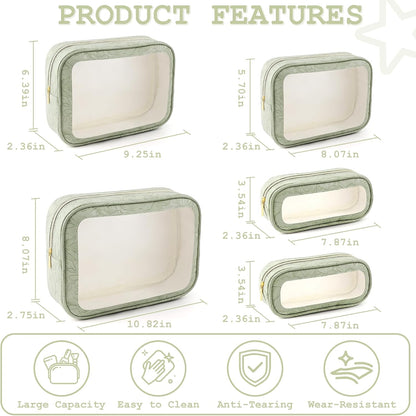 5PCS Diaper Bag Organizer Pouches Set, TSA Approved Travel Toiletry Bag For Women, Waterproof Clear Makeup Bag Set, Floral Small Makeup Bag Suitable For Women