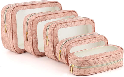 5PCS Diaper Bag Organizer Pouches Set, TSA Approved Travel Toiletry Bag For Women, Waterproof Clear Makeup Bag Set, Floral Small Makeup Bag Suitable For Women