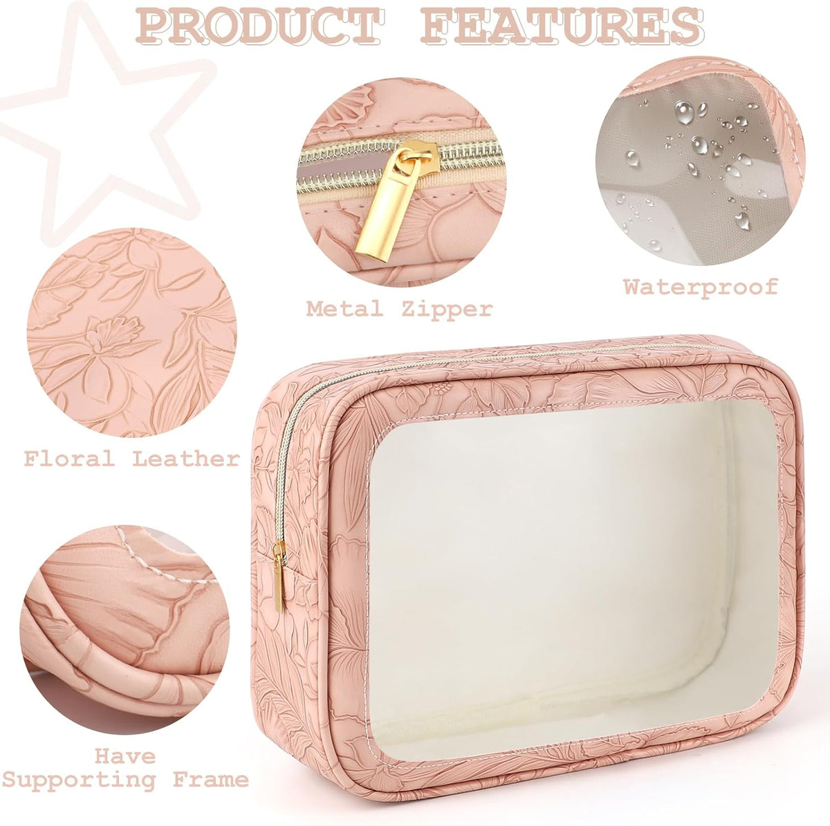 5PCS Diaper Bag Organizer Pouches Set, TSA Approved Travel Toiletry Bag For Women, Waterproof Clear Makeup Bag Set, Floral Small Makeup Bag Suitable For Women