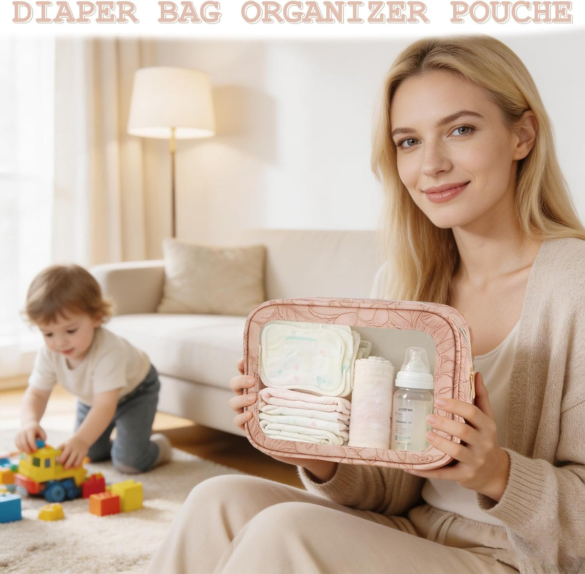 5PCS Diaper Bag Organizer Pouches Set, TSA Approved Travel Toiletry Bag For Women, Waterproof Clear Makeup Bag Set, Floral Small Makeup Bag Suitable For Women