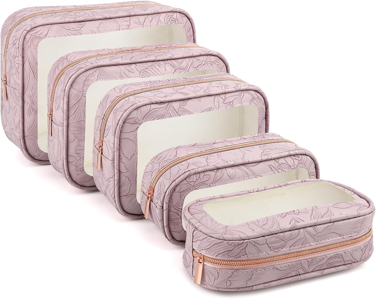 5PCS Diaper Bag Organizer Pouches Set, TSA Approved Travel Toiletry Bag For Women, Waterproof Clear Makeup Bag Set, Floral Small Makeup Bag Suitable For Women