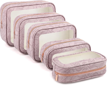 5PCS Diaper Bag Organizer Pouches Set, TSA Approved Travel Toiletry Bag For Women, Waterproof Clear Makeup Bag Set, Floral Small Makeup Bag Suitable For Women