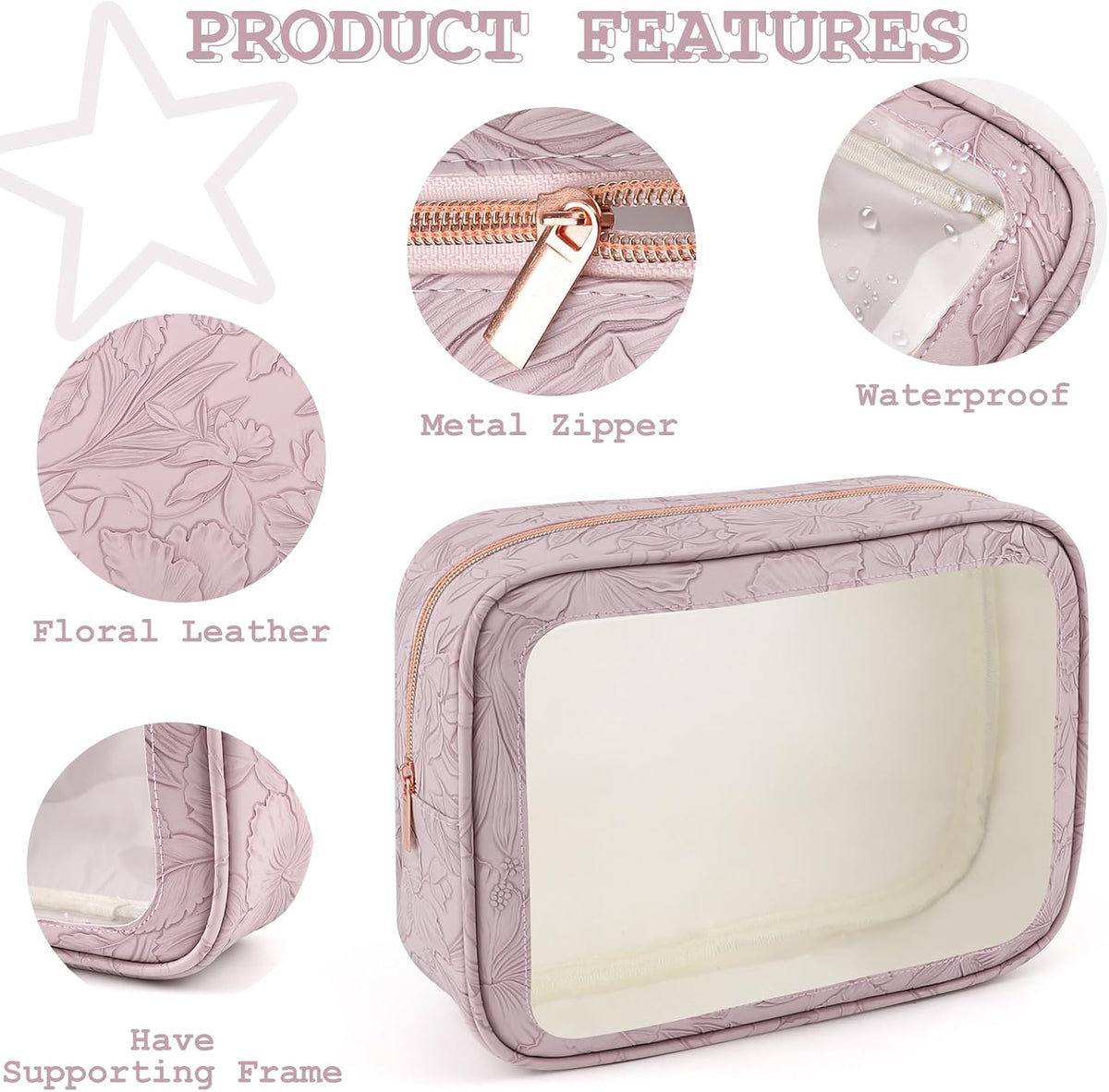5PCS Diaper Bag Organizer Pouches Set, TSA Approved Travel Toiletry Bag For Women, Waterproof Clear Makeup Bag Set, Floral Small Makeup Bag Suitable For Women