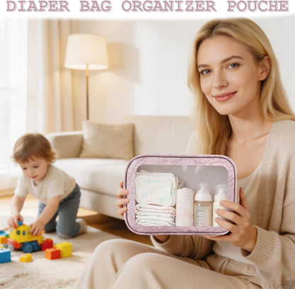 5PCS Diaper Bag Organizer Pouches Set, TSA Approved Travel Toiletry Bag For Women, Waterproof Clear Makeup Bag Set, Floral Small Makeup Bag Suitable For Women