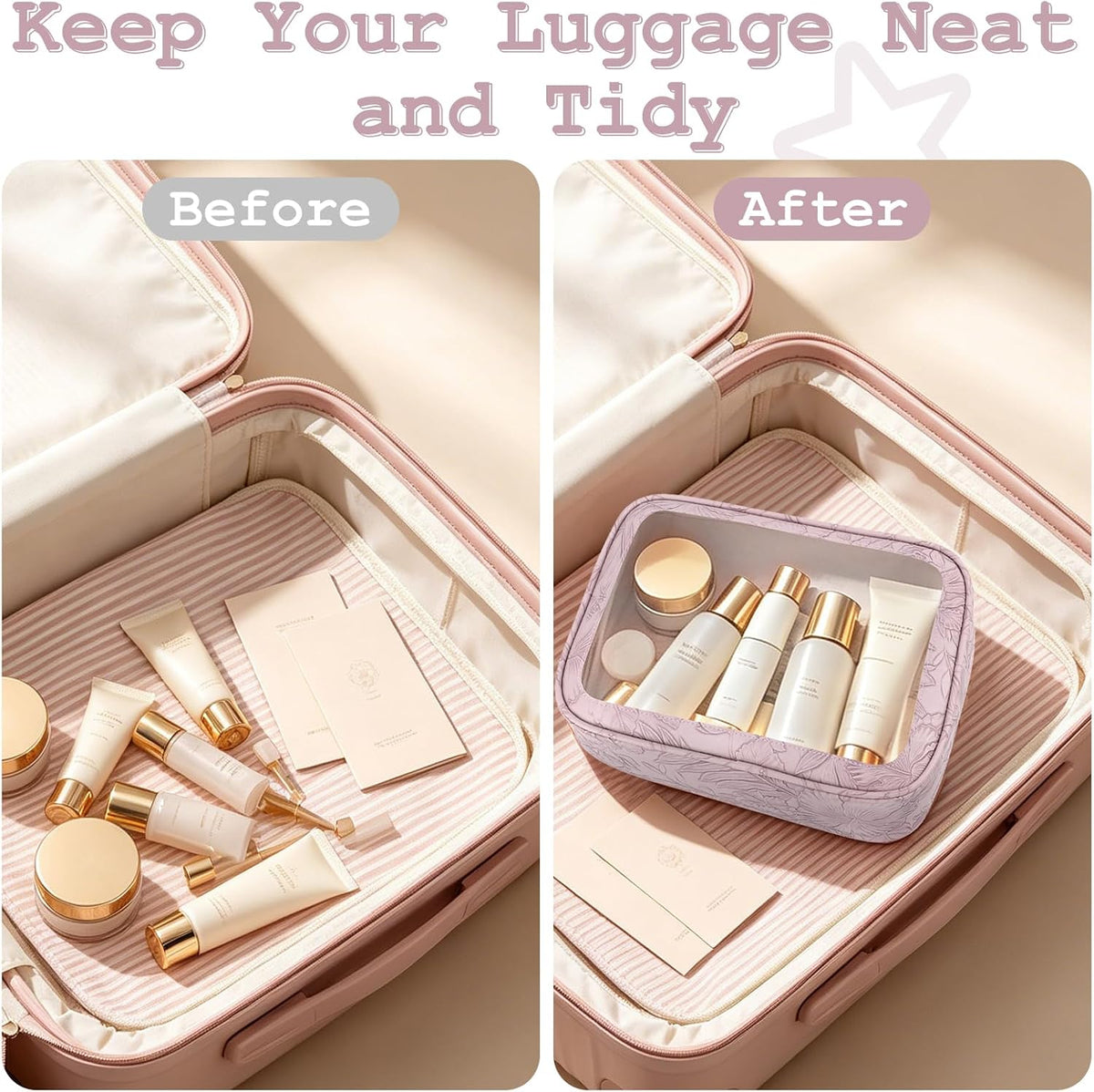 5PCS Diaper Bag Organizer Pouches Set, TSA Approved Travel Toiletry Bag For Women, Waterproof Clear Makeup Bag Set, Floral Small Makeup Bag Suitable For Women