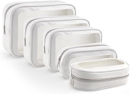 5PCS Diaper Bag Organizer Pouches Set, TSA Approved Travel Toiletry Bag For Women, Waterproof Clear Makeup Bag Set, Floral Small Makeup Bag Suitable For Women